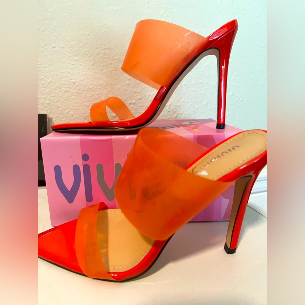 Vivianly orange neon heels